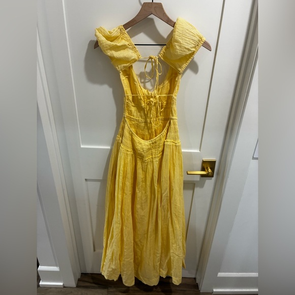 Free People free-est Feeling Bonita Smocked Midi Dress Yellow Cottagecore Medium - Picture 5 of 7